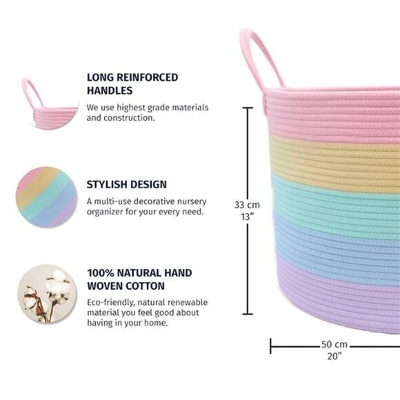 Cute Basket for Pastel Rainbow Classroom Decor 20x13, Toy Basket - Picture 3 of 7